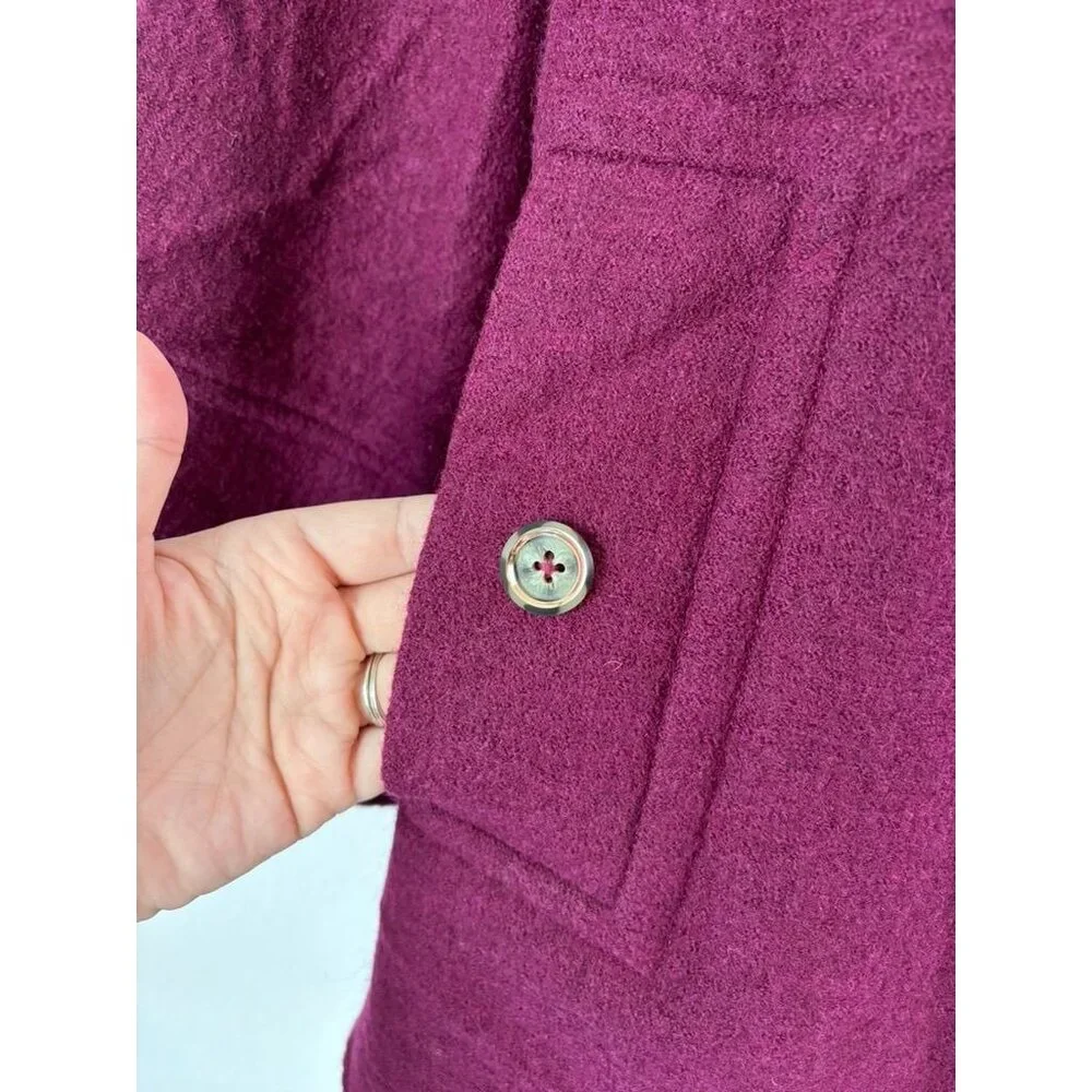 Chico's women's 2 large maroon boiled‎ wool full zip lined wide sleeve jacket